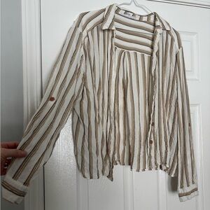 Jane and Delancey Brown and White Striped Blouse